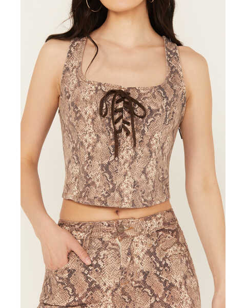 Image #3 - Shyanne Women's Snake Print Cropped Corset Top, Taupe, hi-res