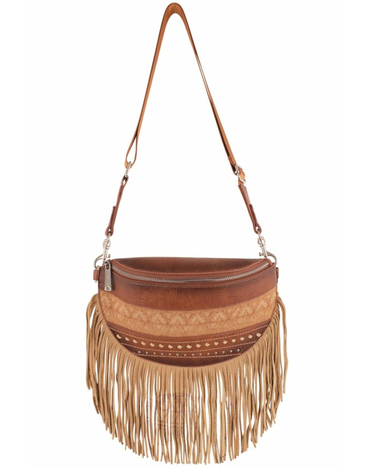 Image #1 - Red Dirt Hat Women's Fringe Sling Crossbody Bag, Brown, hi-res