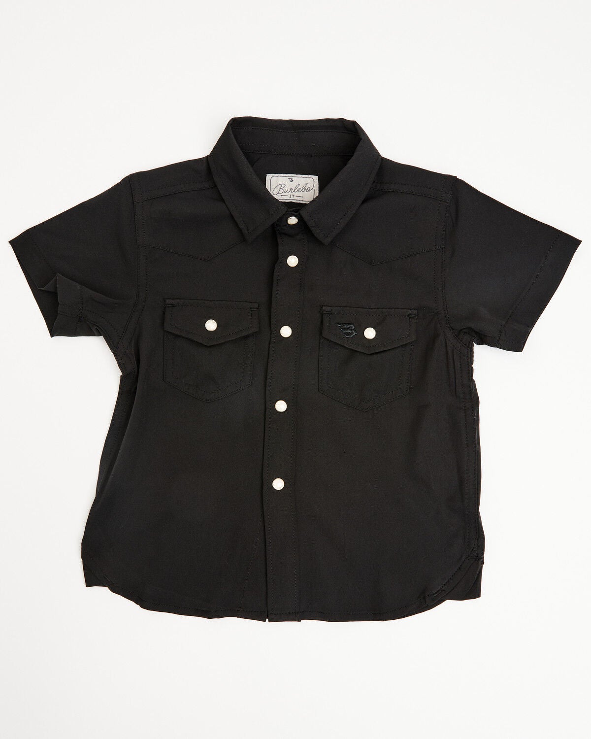 Image #1 - Burlebo Toddler Boys' Solid Short Sleeve Snap Performance Stretch Western Shirt, Black, hi-res