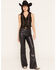 Image #1 - Wrangler X Lainey Wilson Women's Faux Leather High Rise Flare Jeans, Black, hi-res