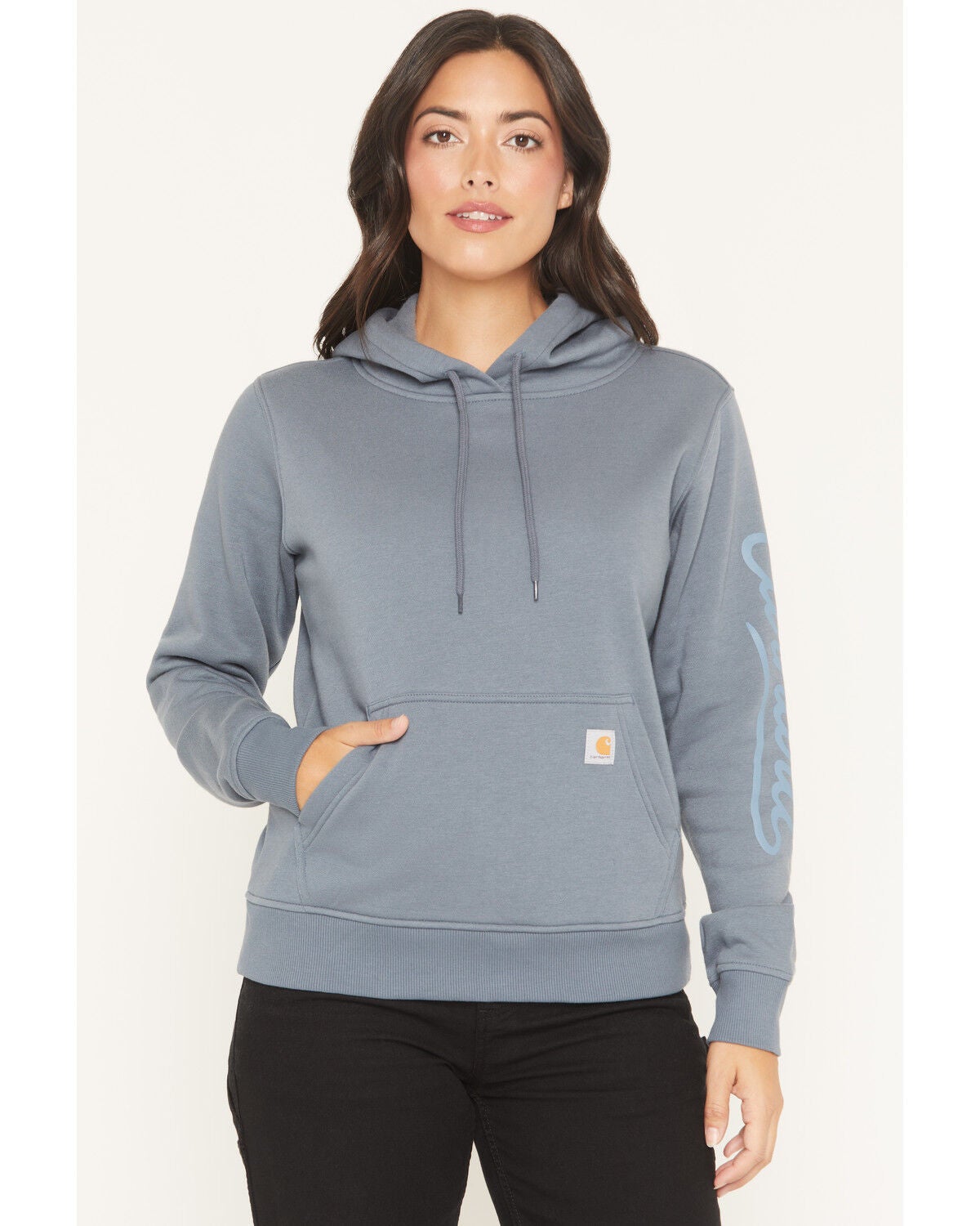 Carhartt Women's Sawyer Script Midweight Relaxed Fit Hoodie, Steel Blue, hi-res