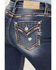 Image #2 - Miss Me Women's Dark Wash Mid Rise Embroidered Rhinestone Distressed Straight Jeans, , hi-res