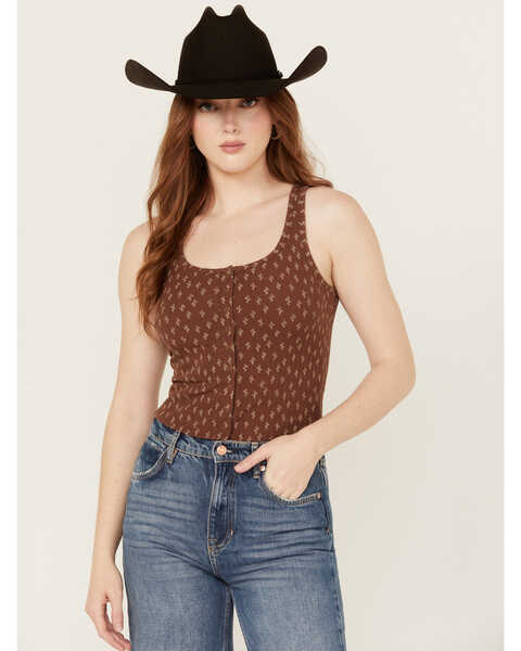 Image #1 - Cleo + Wolf Women's Adriel Ribbed Knit Cropped Tank Top , Lt Brown, hi-res