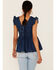 Molly Bracken Women's Sweetheart Flutter Sleeve Denim Top, Dark Blue, hi-res