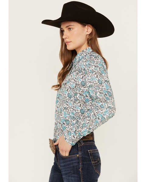 Image #2 - Cowgirl Hardware Floral Print Long Sleeve Snap Western Shirt , Turquoise, hi-res