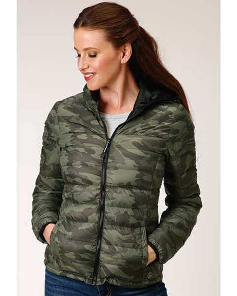 Image #1 - Roper Women's Camo Quilted Puffer Hooded Jacket, Camouflage, hi-res