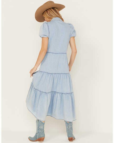 Image #4 - Revel Women's Short Sleeve Tier Midi Dress, Blue, hi-res
