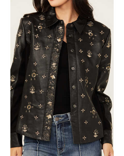 Image #3 - Idyllwind Women's Siers Embellished Leather Snap Shirt , Black, hi-res