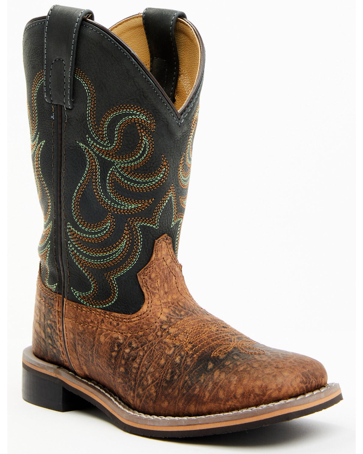 Smoky Mountain Boys' Jesse Bison Leather Print Boot - Square Toe, Brown, hi-res