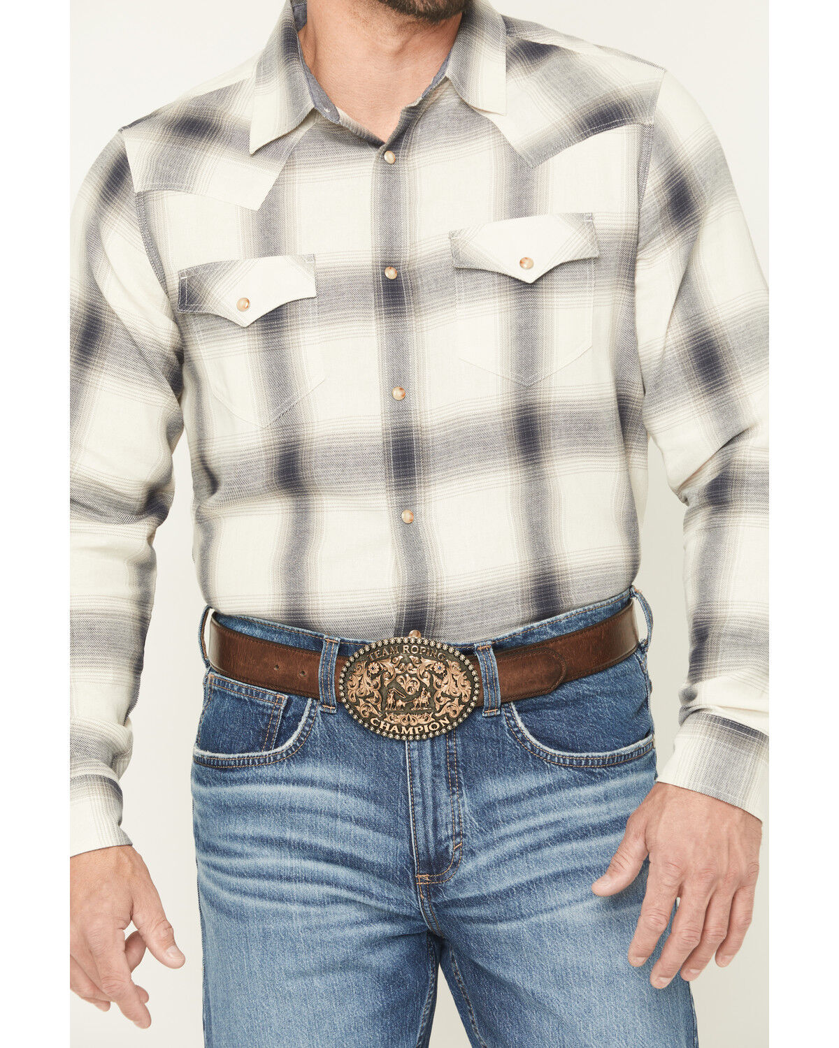 Image #3 - Cody James Men's Ruddiman Plaid Print Long Sleeve Snap Western Shirt - Big, Cream, hi-res
