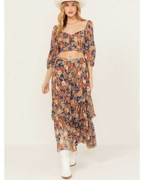 Beyond The Radar Women's Floral Print Tiered Maxi Skirt , Multi, hi-res