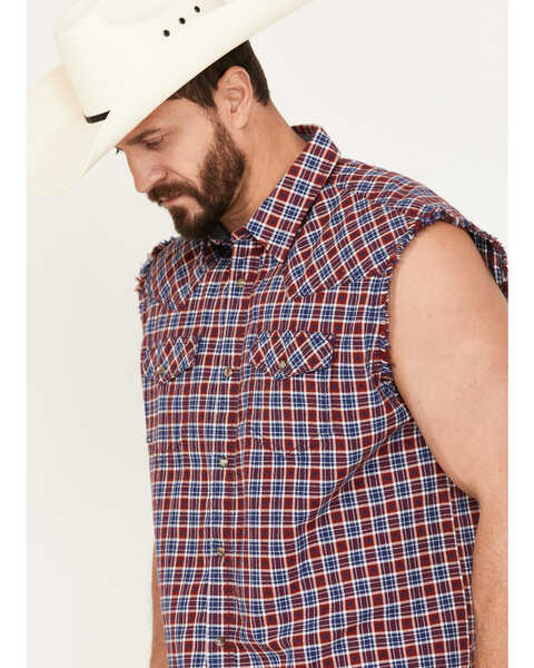 Image #2 - Cody James Men's Plaid Stars Bubba Sleeveless Western Shirt, Navy, hi-res