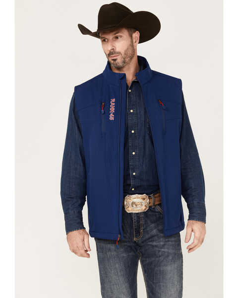 Image #1 - RANK 45® Men's Ralington Embroidered Softshell Vest, Dark Blue, hi-res