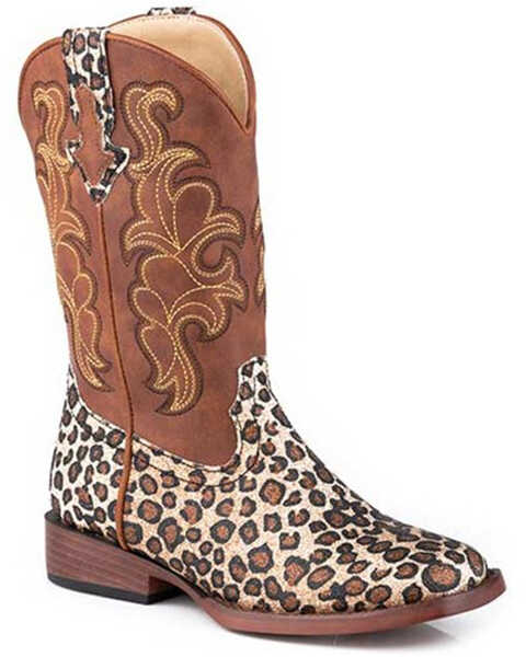 Roper Little Girls' Glitter Wild Cat Western Boots - Square Toe, Brown, hi-res