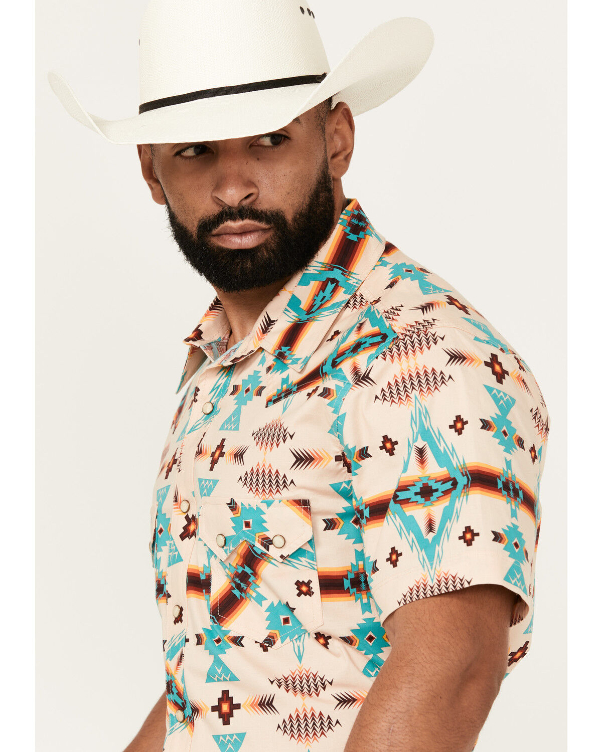 Image #2 - Rock & Roll Denim Men's Southwestern Striped Print Long Sleeve Snap Stretch Western Shirt, Natural, hi-res