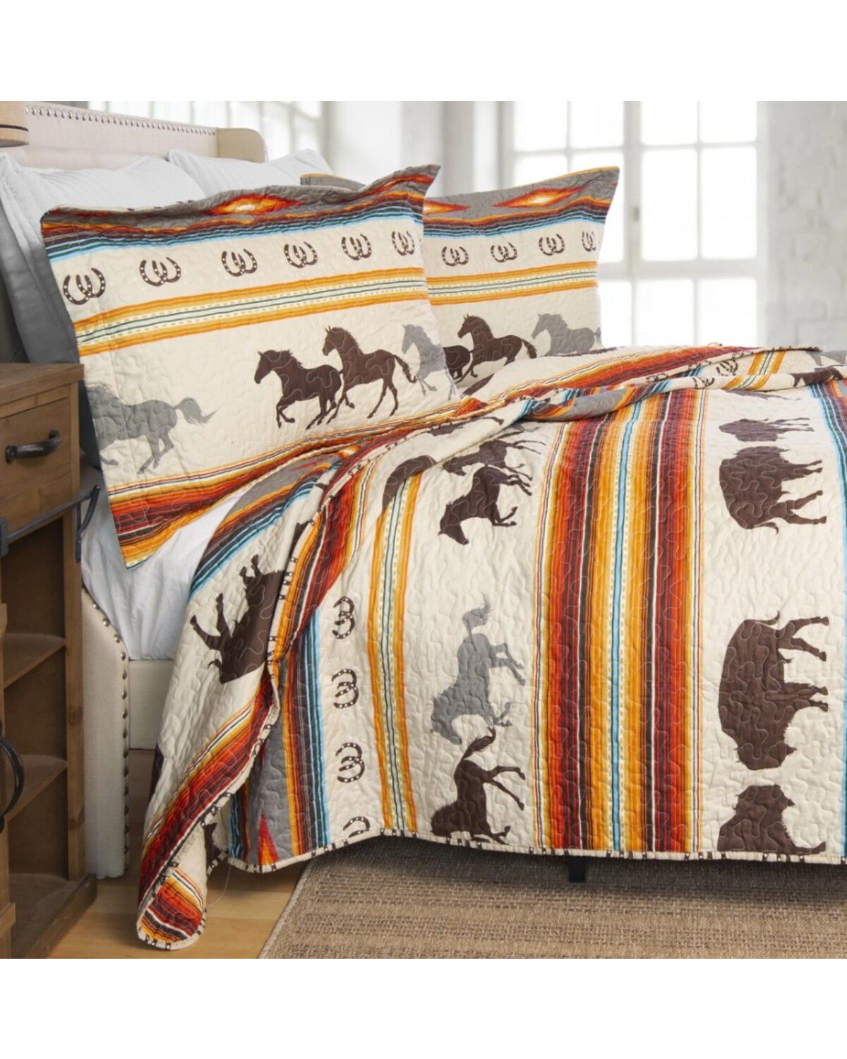 Image #1 - Carsten Home Western Striped Print King Quilt Set - 3 Piece, Multi, hi-res