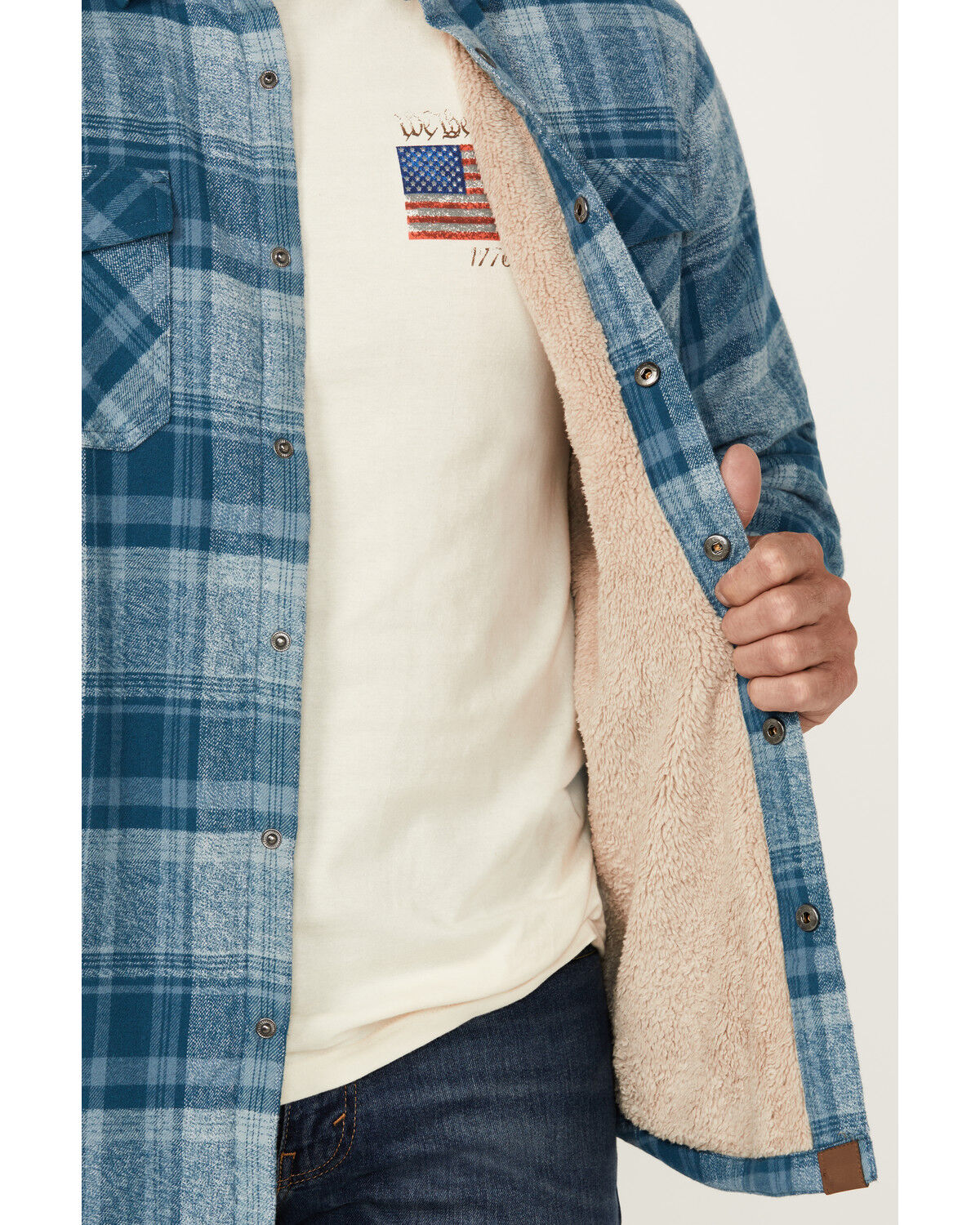 Image #3 - Dakota Grizzly Men's Ivan Plaid Print Sherpa Lined Shirt Jacket, Blue, hi-res