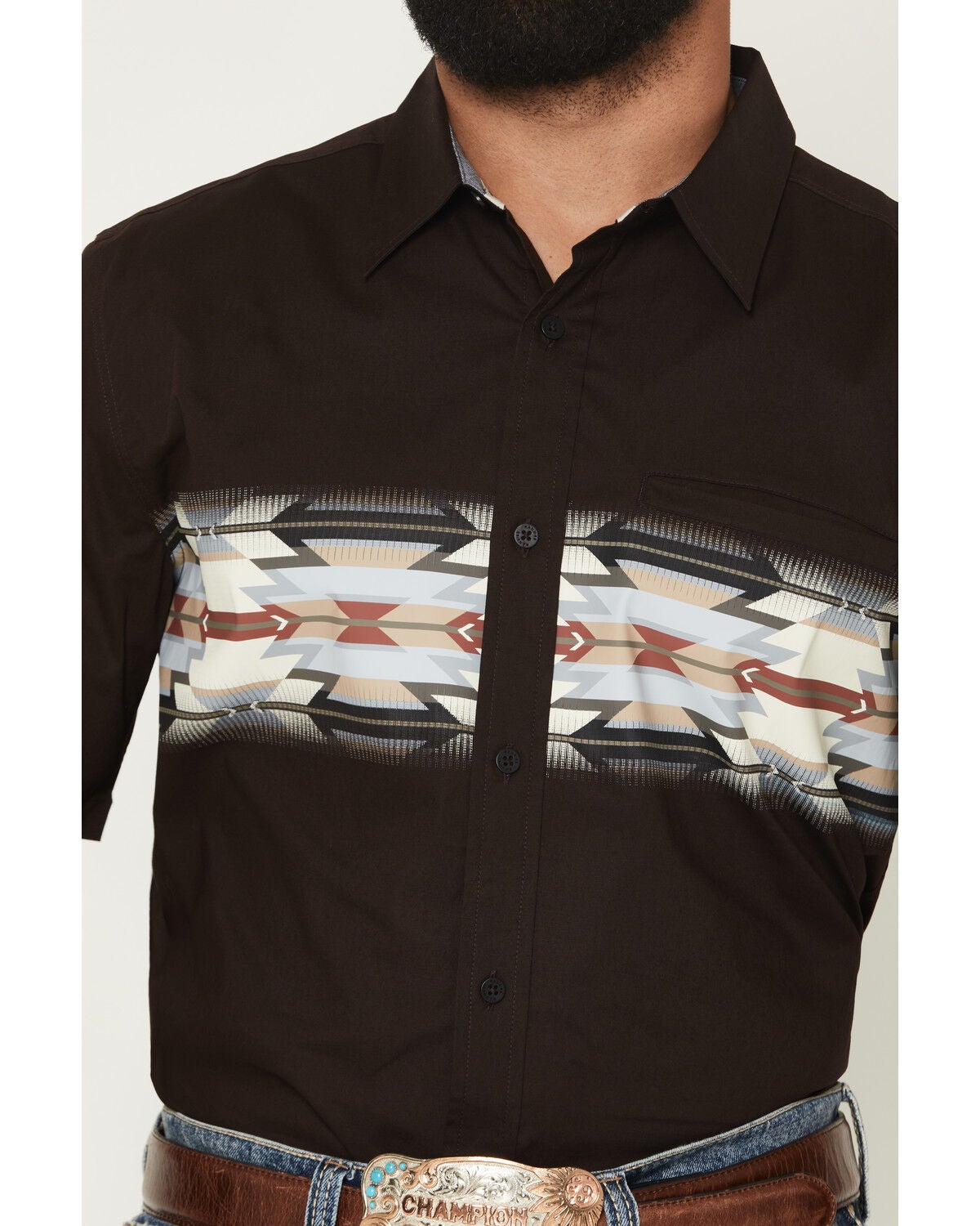Image #3 - RANK 45&reg; Men's D&eacute;j&agrave; Vu Southwestern Border Short Sleeve Button-Down Western Shirt, Brown, hi-res