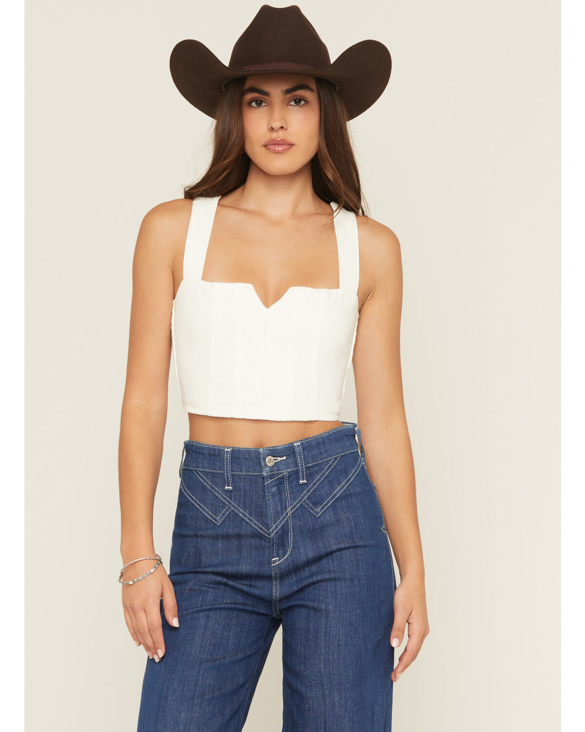 Image #1 - Show Me Your Mumu Women's Crossroads Corset Sleeveless Denim Top, White, hi-res