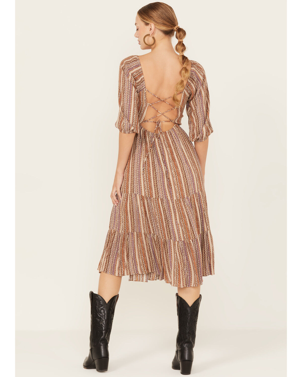 Image #4 - Sadie & Sage Women's Bohemian Open Back Midi Dress, Taupe, hi-res