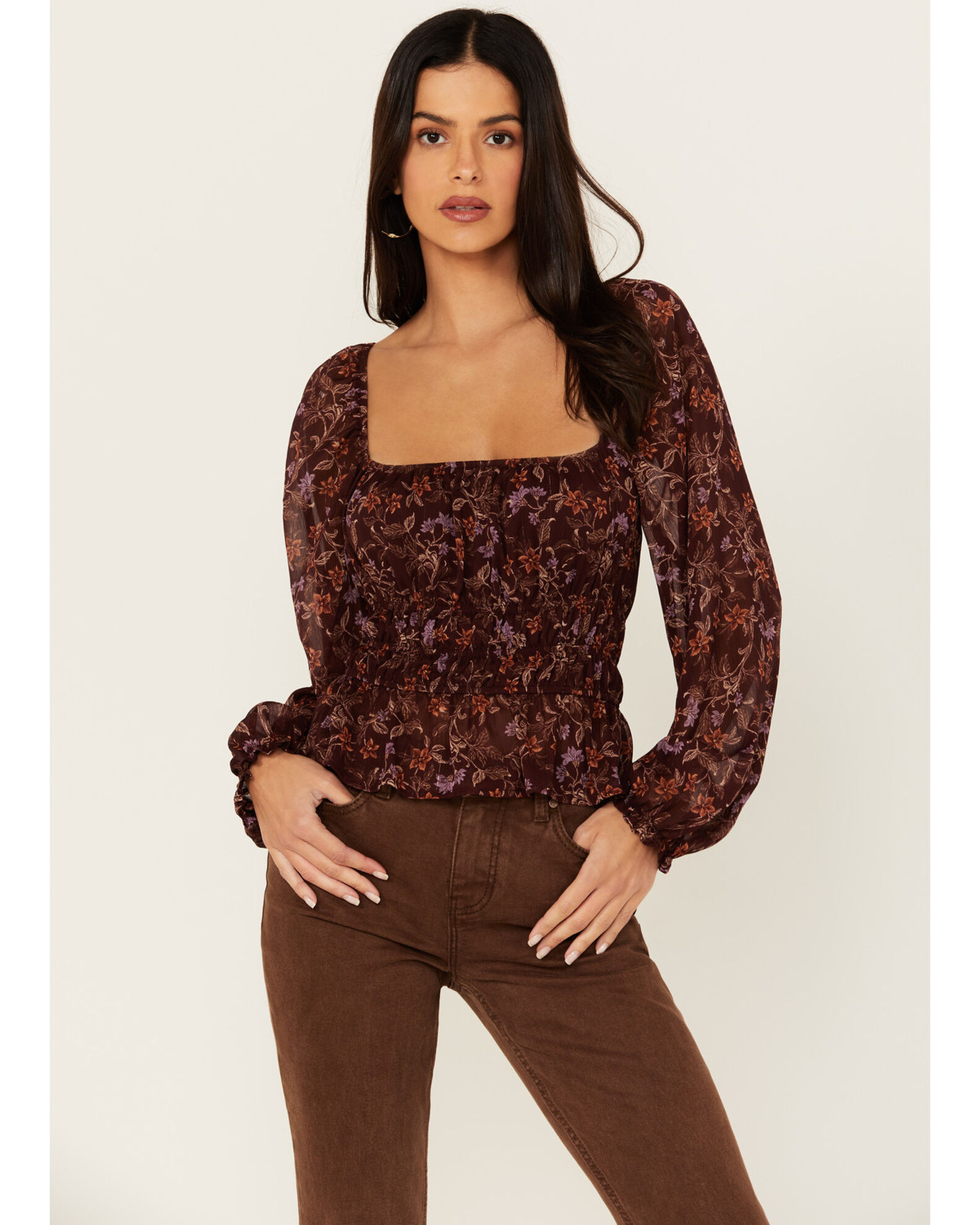 Wild Moss Women s Floral Print Smocked Long Sleeve Top Sheplers