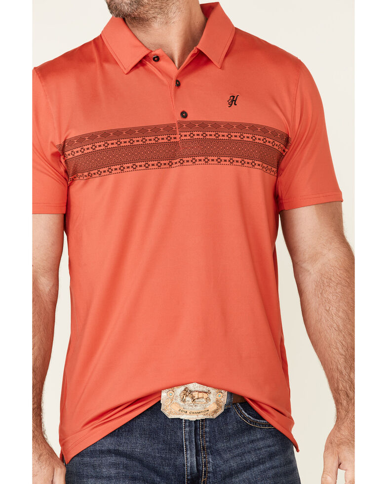 HOOey Men's Watermelon Southwestern Stripe Weekender Short Sleeve Polo Shirt