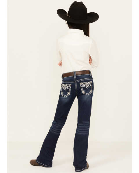 Image #3 - Shyanne Girls' Dark Wash Faux Flap Stretch Bootcut Jeans - bIG, Dark Wash, hi-res
