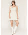 Image #1 - Ash & Violet Women's Floral Print Sleeveless Bow Strap Mini Dress, Ivory, hi-res