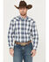 Image #1 - Roper Men's Amarillo Plaid Print Long Sleeve Western Pearl Snap Shirt, Blue, hi-res