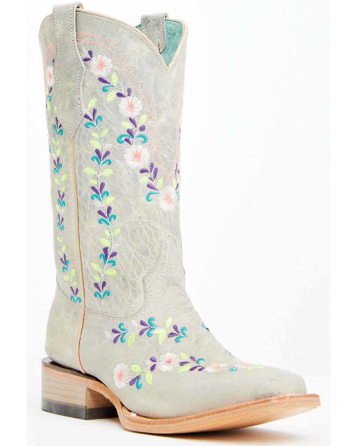 Image #1 - Corral Girls' Floral Embroidered Blacklight Western Boots - Square Toe, Light Pink, hi-res