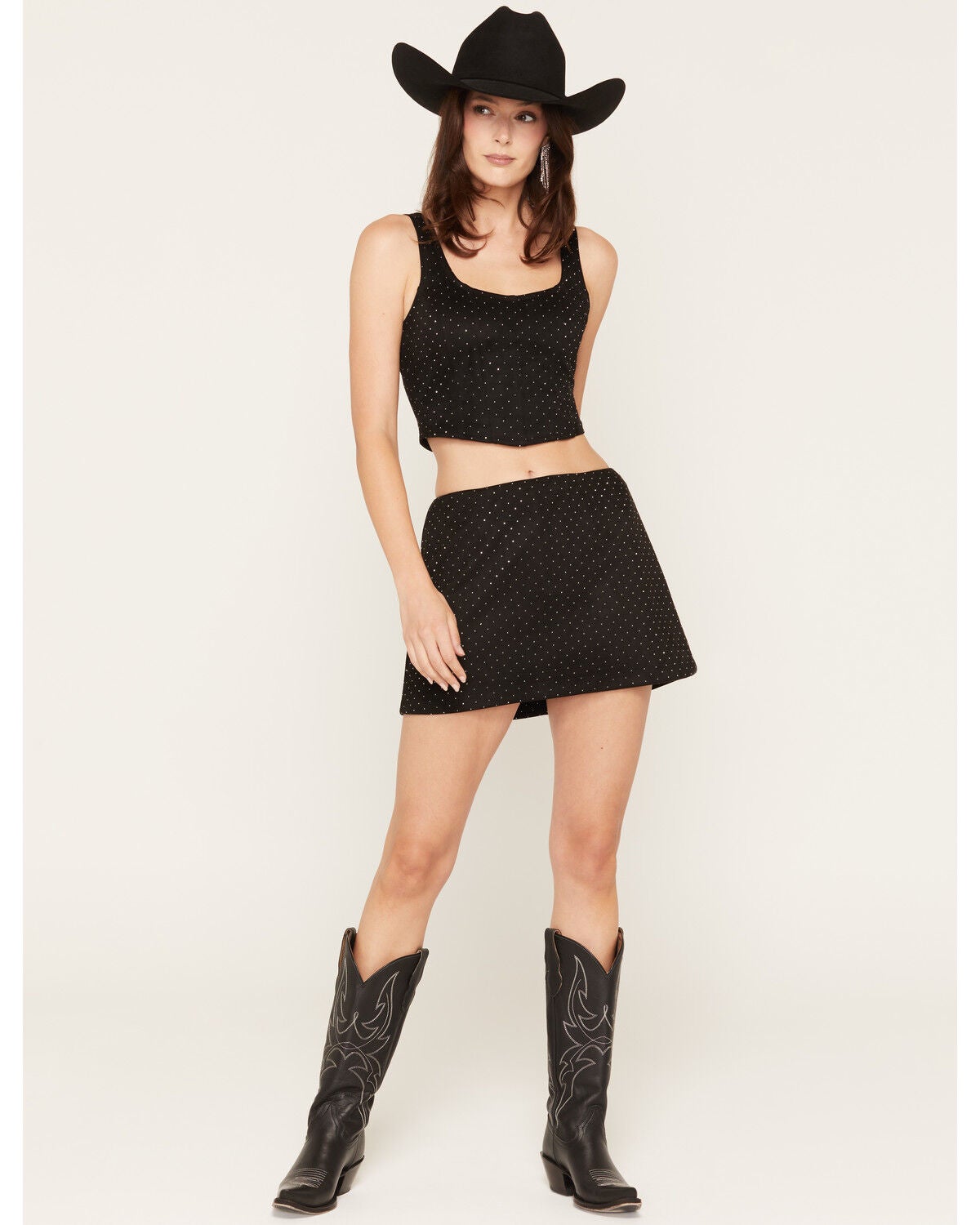 Originality Women's Rhinestone Mini Skort, Black, hi-res