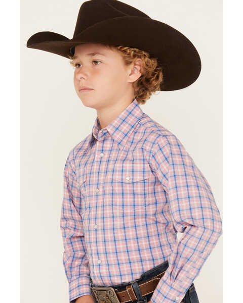 Image #2 - Wrangler Boys' Plaid Print Long Sleeve Pearl Snap Western Shirt, Red, hi-res