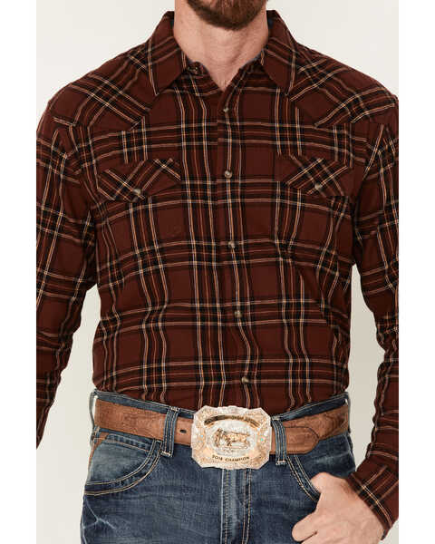 Cody James Men's Rusty Spur Plaid Print Long Sleeve Snap Western Flannel Shirt, Rust Copper, hi-res