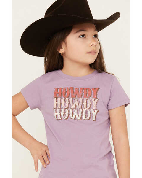 Image #2 - Shyanne Girls' Howdy Short Sleeve Graphic Tee, Purple, hi-res