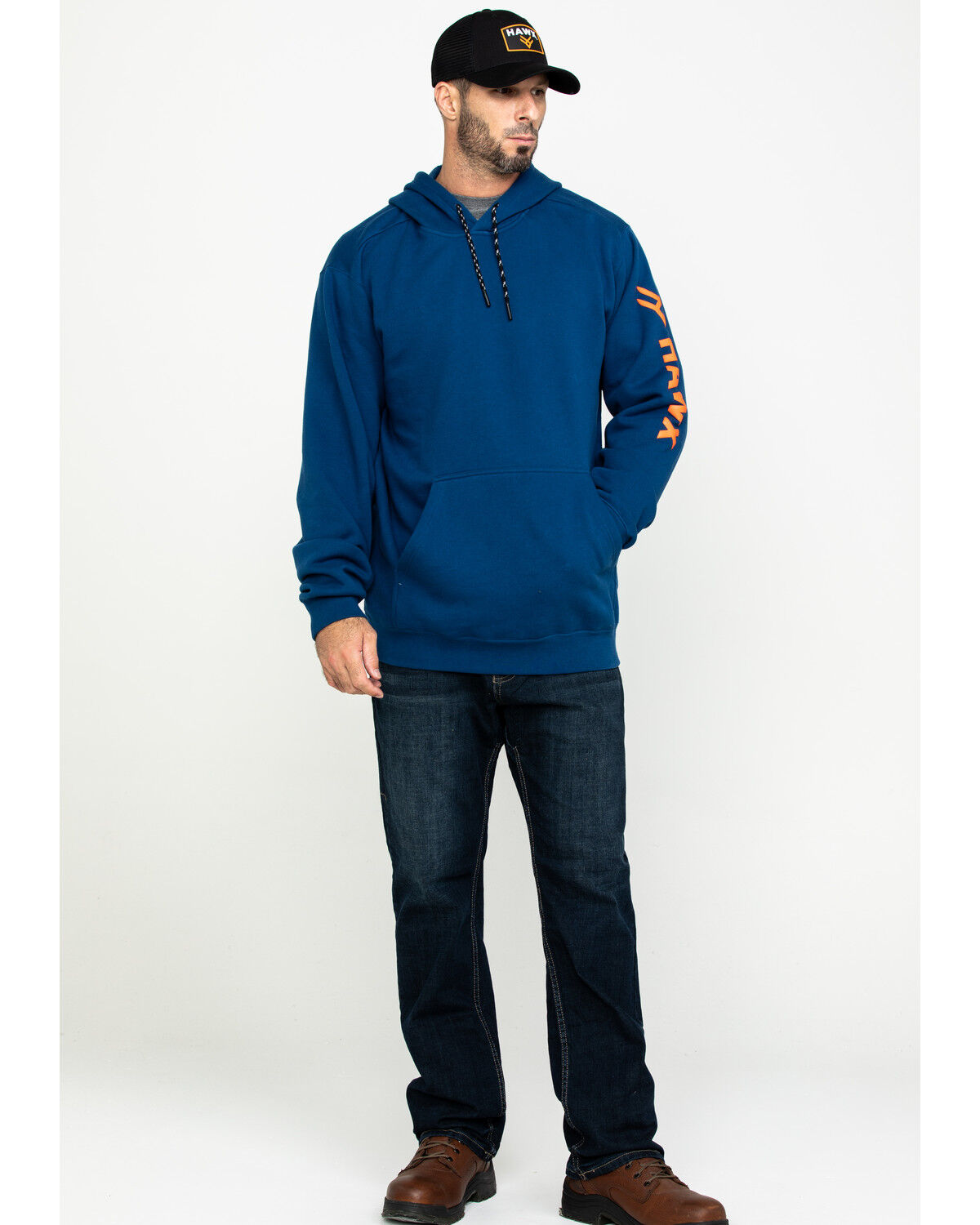 Image #6 - Hawx Men's Logo Sleeve Performance Fleece Hooded Work Sweatshirt - Big & Tall, Blue, hi-res