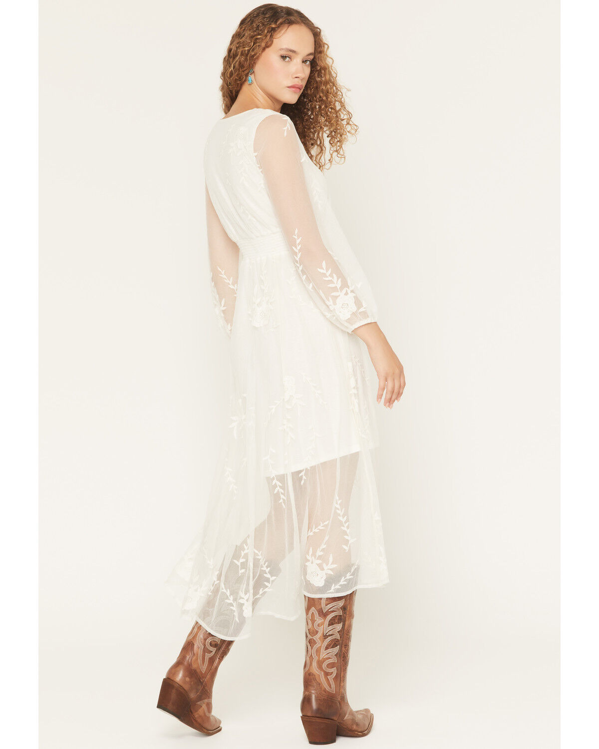 Image #4 - Shyanne Women's Hillside Button Front Embroidered Mesh Midi Dress, Ivory, hi-res