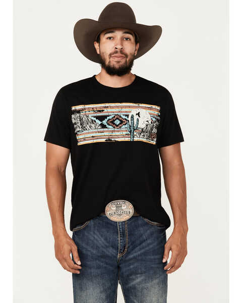 Rock & Roll Denim Men's Southwestern Print Scenic Short Sleeve Graphic T-Shirt, Black, hi-res