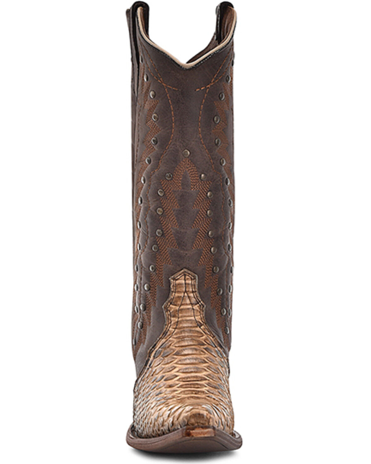 Image #3 - Circle G Women's Exotic Python Studded Western Boots - Snip Toe, Brown, hi-res