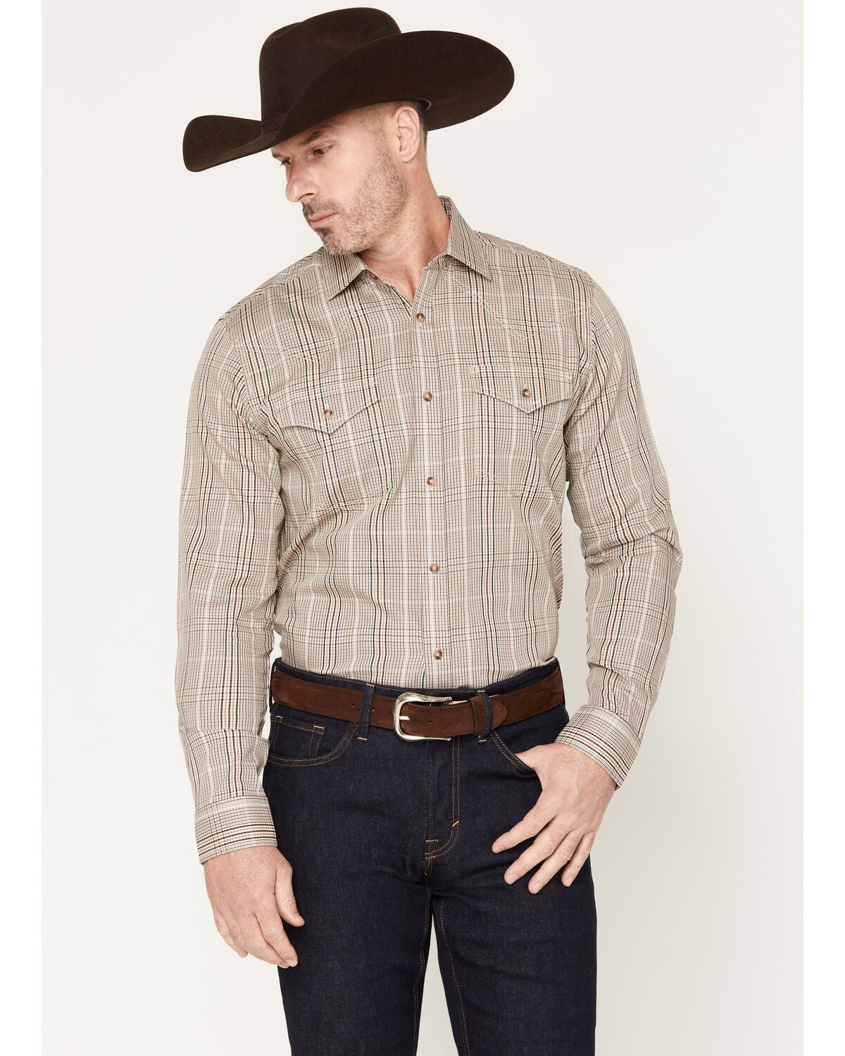 Cody James Black 1978&reg; Men's Pondera Plaid Print Long Sleeve Button-Down Western Shirt, Tan, hi-res