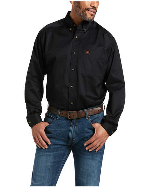 Image #1 - Ariat Men's Solid Twill Long Sleeve Button Down Western Shirt - Big , Black, hi-res