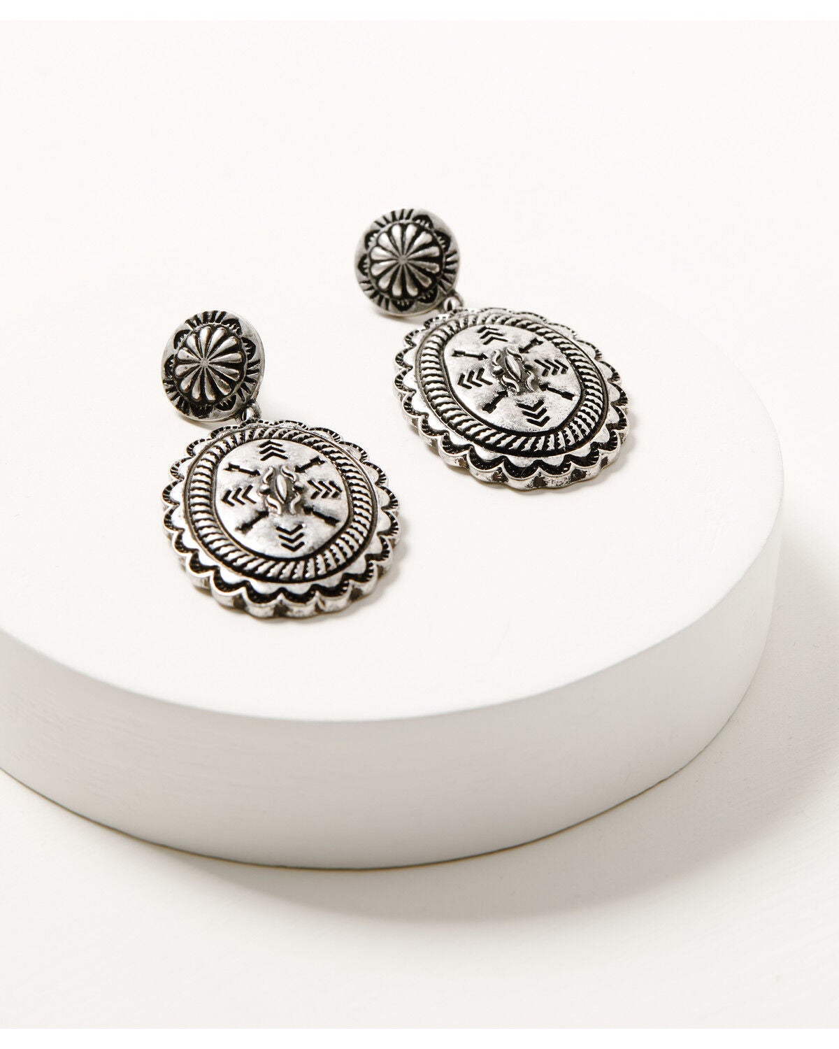 Shyanne Women's Rodeo Sunset Concho Statement Earrings, Silver, hi-res