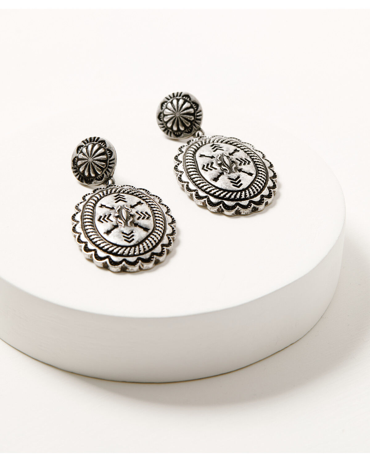 Image #1 - Shyanne Women's Rodeo Sunset Concho Statement Earrings, Silver, hi-res