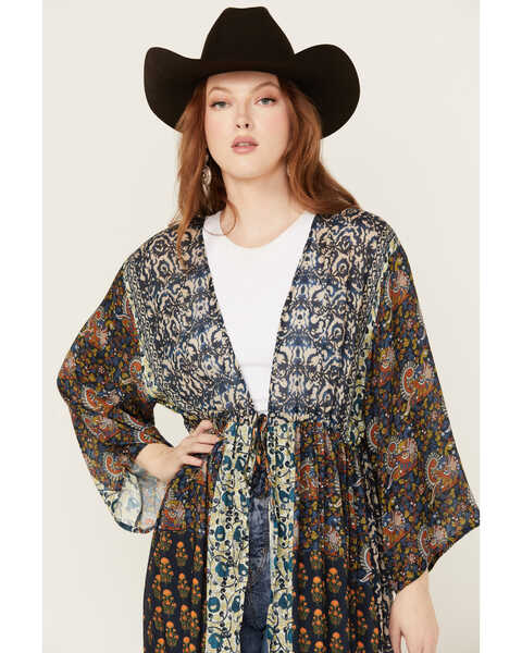 Image #2 - Free People Women's Long Geo Print Kimono , Black, hi-res