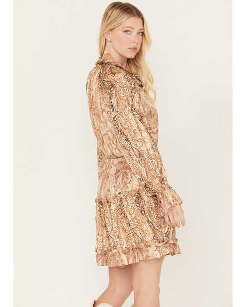 Miss Me Women's Print Ruffle Dress, Gold, hi-res