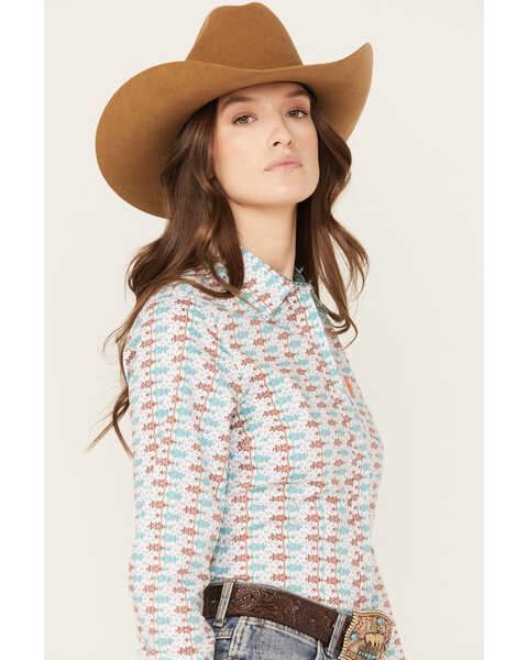 Image #2 - Cinch Women's Southwestern Print Long Sleeve Button Down Western Shirt, White, hi-res