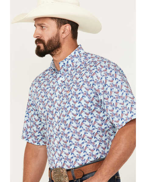 Image #2 - Ariat Men's Wrinkle Free Wrigley Print Short Sleeve Button-Down Western Shirt - Tall, Blue, hi-res