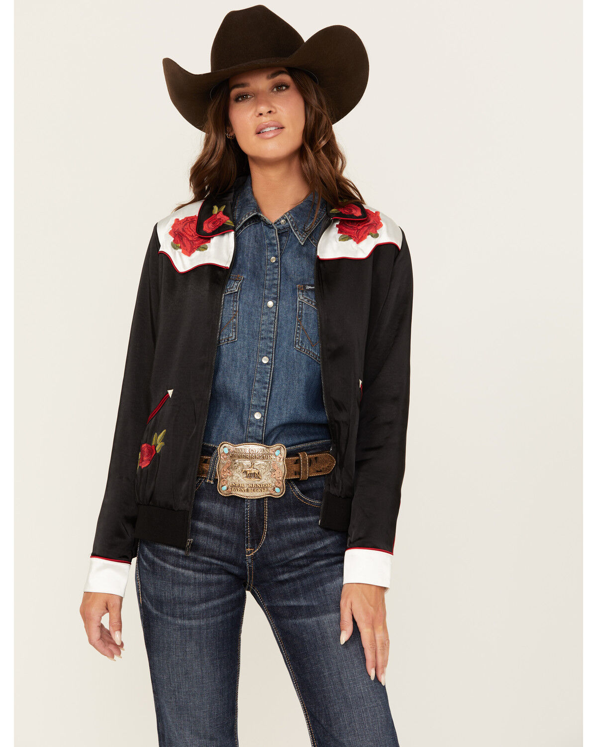 Image #1 - Ariat X Rodeo Quincy Women's Floral Bomber Jacket, Black, hi-res