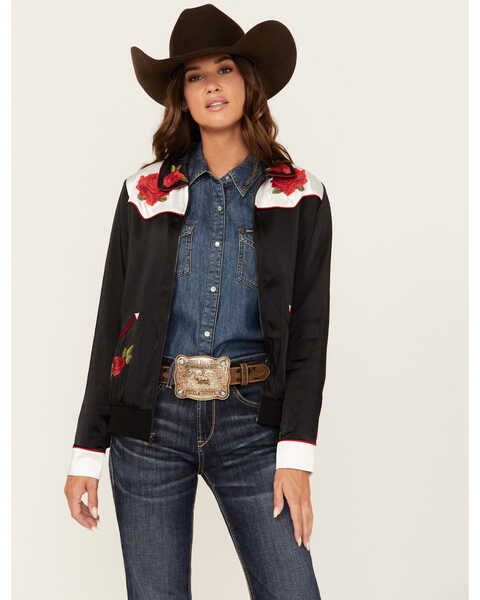 Image #1 - Ariat X Rodeo Quincy Women's Floral Bomber Jacket , Black, hi-res