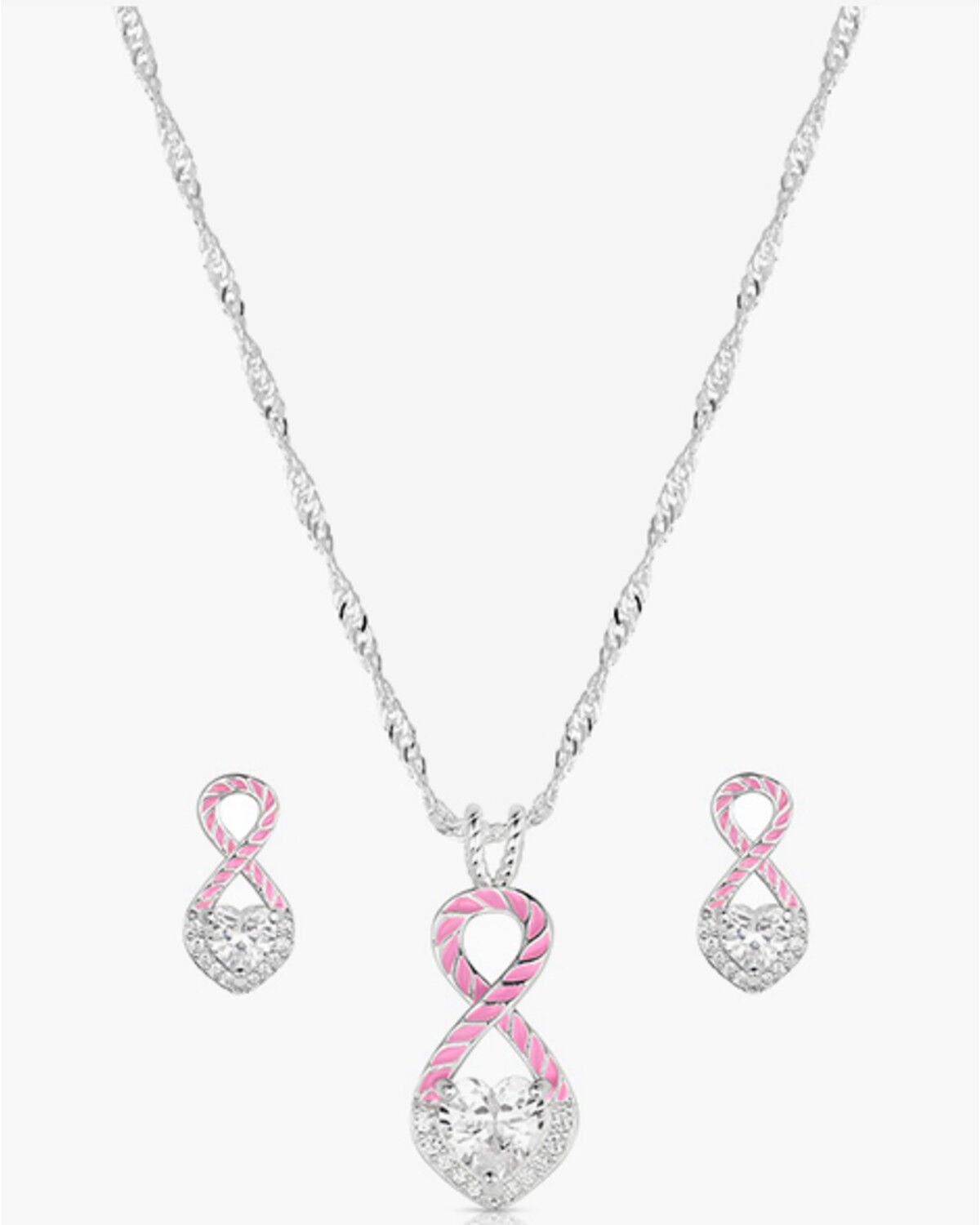 Montana Silversmiths Women's Tough Enough to Wear Pink Love Jewelry Set - 2 Piece, Silver, hi-res