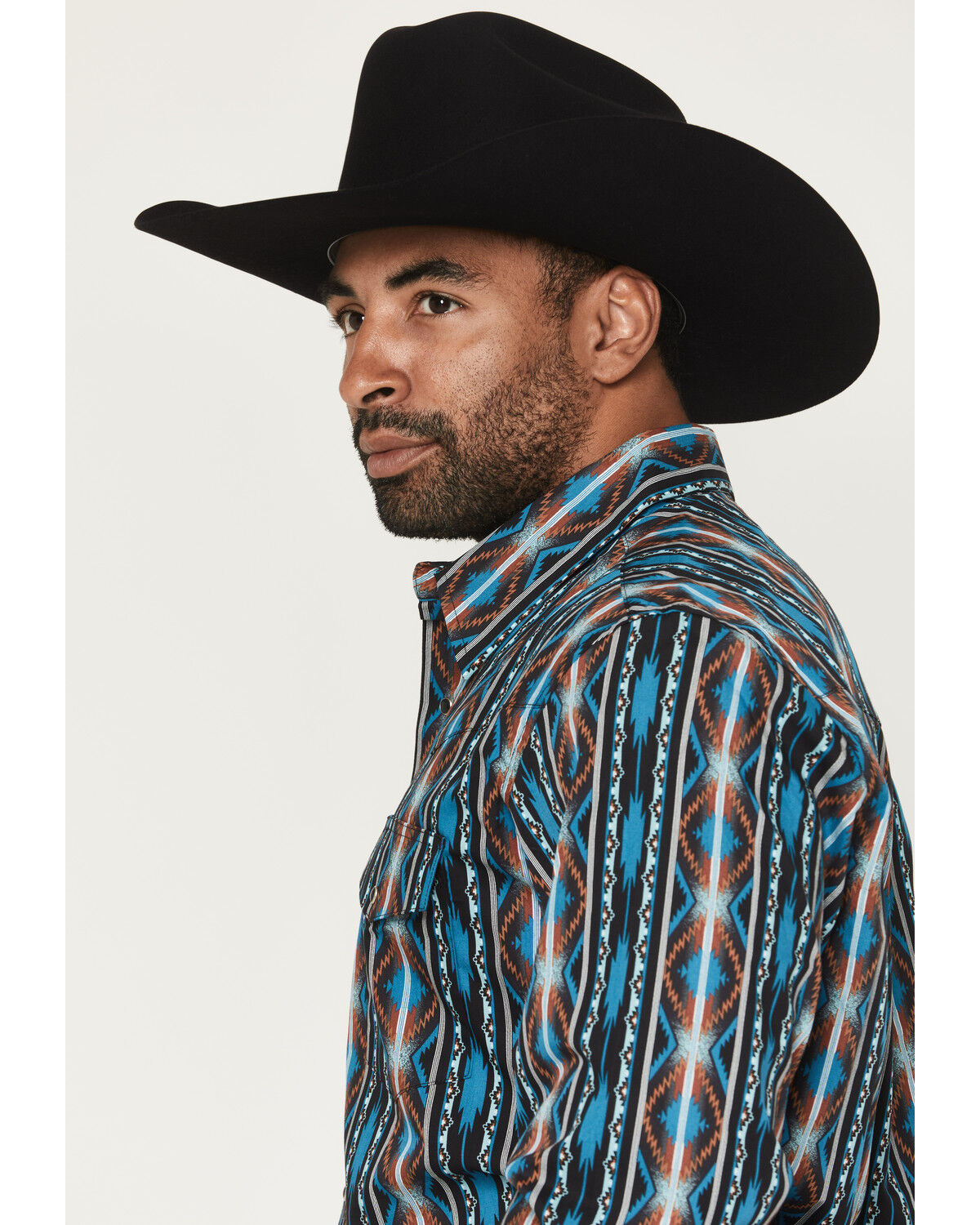 Image #2 - Wrangler Men's Checotah Southwestern Print Long Sleeve Snap Western Shirt, Turquoise, hi-res